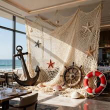 1pc Handmade Fishing Net Wall Decor, Suitable For Party, Hawaiian Party, Underwater Net, Pirate, Ocean, Beach, Halloween, Christmas, Thanksgiving Decoration, Beach Theme Decor, Holiday Decoration, Nautical Style Design - Beige - View 2