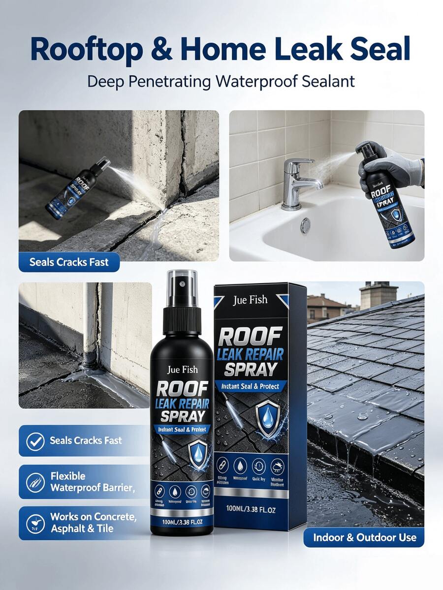 Waterproof Sealing Repair Spray, Deep Penetration Fast Sealing Convenient Operation Long-Lasting Protection Spray, Repairs Various Household Leakage Issues, Suitable For Concrete, Asphalt And Multiple Base Surfaces, Covers Common Leakage Points In Kitchen, Bathroom And Roof, Quickly Forms Impermeable Sealing Layer, Creates Continuous Waterproof Barrier, Convenient And Fast For Daily Use, Practical Small Gift For Family And Friends On Holidays, Christmas And Halloween