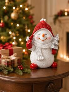 1pc Cute Christmas Snowman Figurine, Winter Holiday Desktop Statue With Hat And Scarf, Festive Home Decor, Suitable For Mantel, Fireplace, Bookshelf, Desktop - Multicolor - View 3