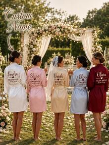 Customized Satin Bridal Robe, Half Sleeve Design, Customized Bridesmaid Bridal Robe,Customized Bridal Robe, Bridesmaid Prep Robe,Size-M/L/XL/XXL - Multicolor - View 2
