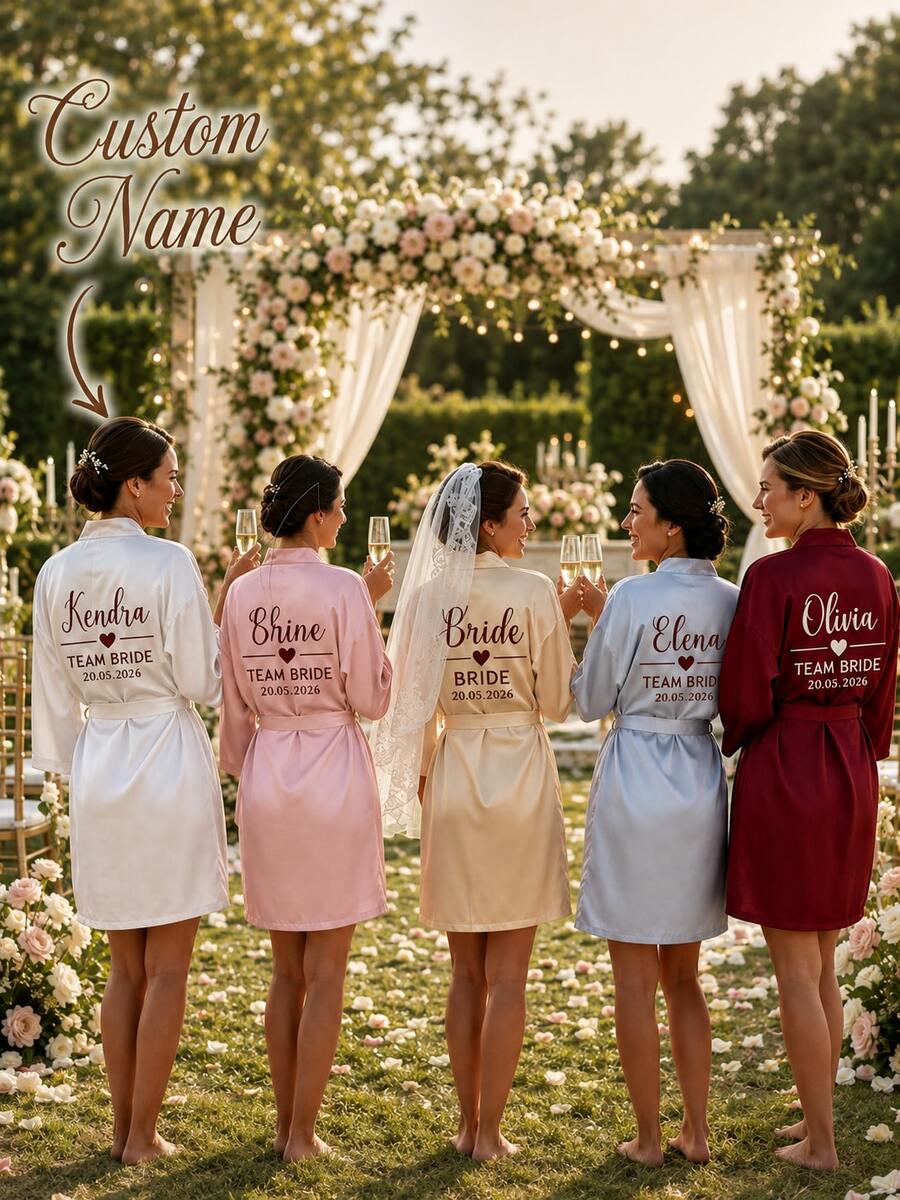 Customized Satin Bridal Robe, Half Sleeve Design, Customized Bridesmaid Bridal Robe,Customized Bridal Robe, Bridesmaid Prep Robe,Size-M/L/XL/XXL
