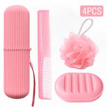 MONKIDS Set Perlengkapan Mandi Perjalanan Warna Pink 4 Buah, Perlengkapan Kamar Mandi Portabel dengan Kotak Sikat Gigi, Sisir Rambut, Kotak Sabun & Spons Mandi, Aksesori Perawatan Harian dengan Penyimpanan Ringkas untuk Perjalanan Bisnis dan Liburan - Watermelon Pink - View 10