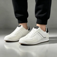 Men's College Style Minimalist Casual Shoes, Suitable For Office, Walking, Urban Sports - White/Black - View 2