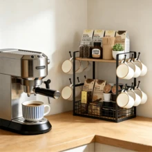 Coffee Mug Tree Bar Station Organizer, 2-Tier Mug Rack For Kitchen Storage Display Shelf, With 12 Hooks - View 4