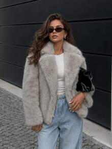 GDDYIN Women's Winter New Fashionable Modern Street Collar Design Gradient Luxury Artificial Fur Coat Vacation - Blackened Tips - View 2
