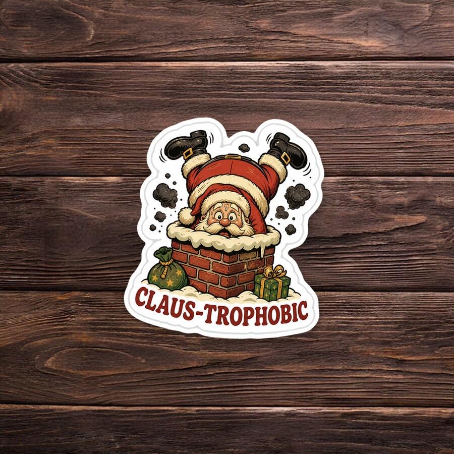 1 Buah Stiker Santa Terjebak "Claus-Trophobic", Stiker Vinyl Meme Natal Lucu, Kutipan Humor Liburan, Stiker Tahan Air untuk Laptop, Botol Minum, Mobil, Casing Ponsel - Beraneka warna - View 1