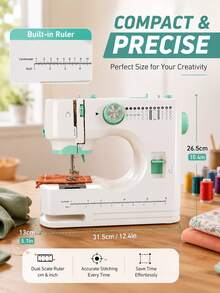 520A Portable Electric Sewing Machine, Household Double-Needle Double-Thread Automatic On-Line Multi-Function Sewing Machine, 12 Kinds Of Sewing Patterns, Adjustable Speed, With Lighting, Suitable For Family Use, - Mint Green - View 6