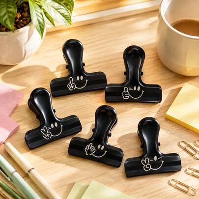 1pc Stainless Steel T-Shaped Sealing Clip, Office Document Folder Clip, Kitchen Snack Moisture-Proof Food Bag Sealing Clip, Black/Silver