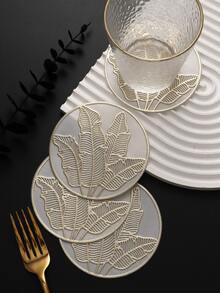 6-24pcs Champagne Gold PVC Hollow Placemats, Round Carved Coasters, Luxury Table Decor, Coffee Cup Heat Insulation Mats, Tabletop Photography Props, Home Dining Table Scratch-Resistant Protective Mats, Wedding Table Decor, Luxury Home Dining Table Decoration Mats - Multicolor - View 4