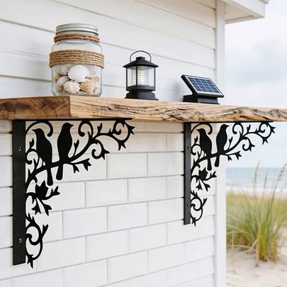 2pcs Hummingbird Garden Metal Wall Shelves, Space-Saving, Wall-Mounted Installation (Drilling Required), Suitable For Outdoor Garden, Yard, Indoor Bedroom And Balcony Decorative And Practical Storage, Multi-Functional Storage Rack