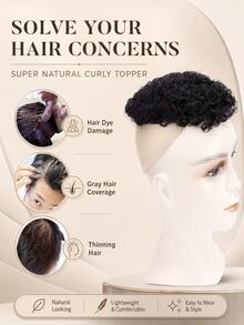 Peluca de 6 pulgadas para hombre con rizos espirales, 100% cabello humano, textura de rizos espirales africanos, base de malla tejida a máquina, transpirable y cómoda, estilo de cabello corto natural y voluminoso, sin pegamento, fácil de usar, peluca de cabello humano africana de moda para uso diario - Natural Black - Ver 8
