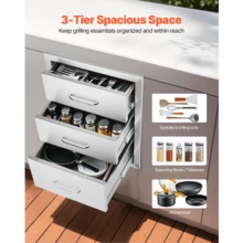 18x23 Inch Outdoor Kitchen Stainless Steel Triple Access BBQ Drawers With Chrome Handle, 18 X23 X 23 Inch - 18 X 23 X 23 Inch - View 2