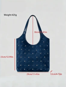 Dedoo Women Suede Hobo Tote Shoulder Bag, Navy Blue Silver Rivet Decor, Wide Strap, Large Capacity, Vintage Y2K Purse For Women Daily Street Shopping Work - Blue - View 6