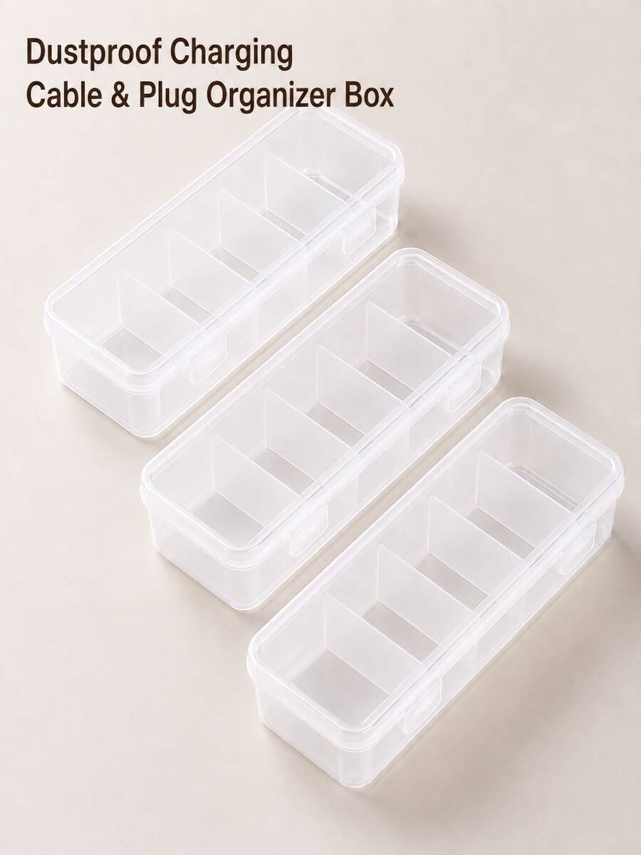 3 piezas Cajas de gestión de cables, Organizador de cables de plástico duradero, Caja de almacenamiento impermeable y elegante, Adecuado para organización de cables en el hogar, oficina, dormitorio - Multicolor - Ver 1