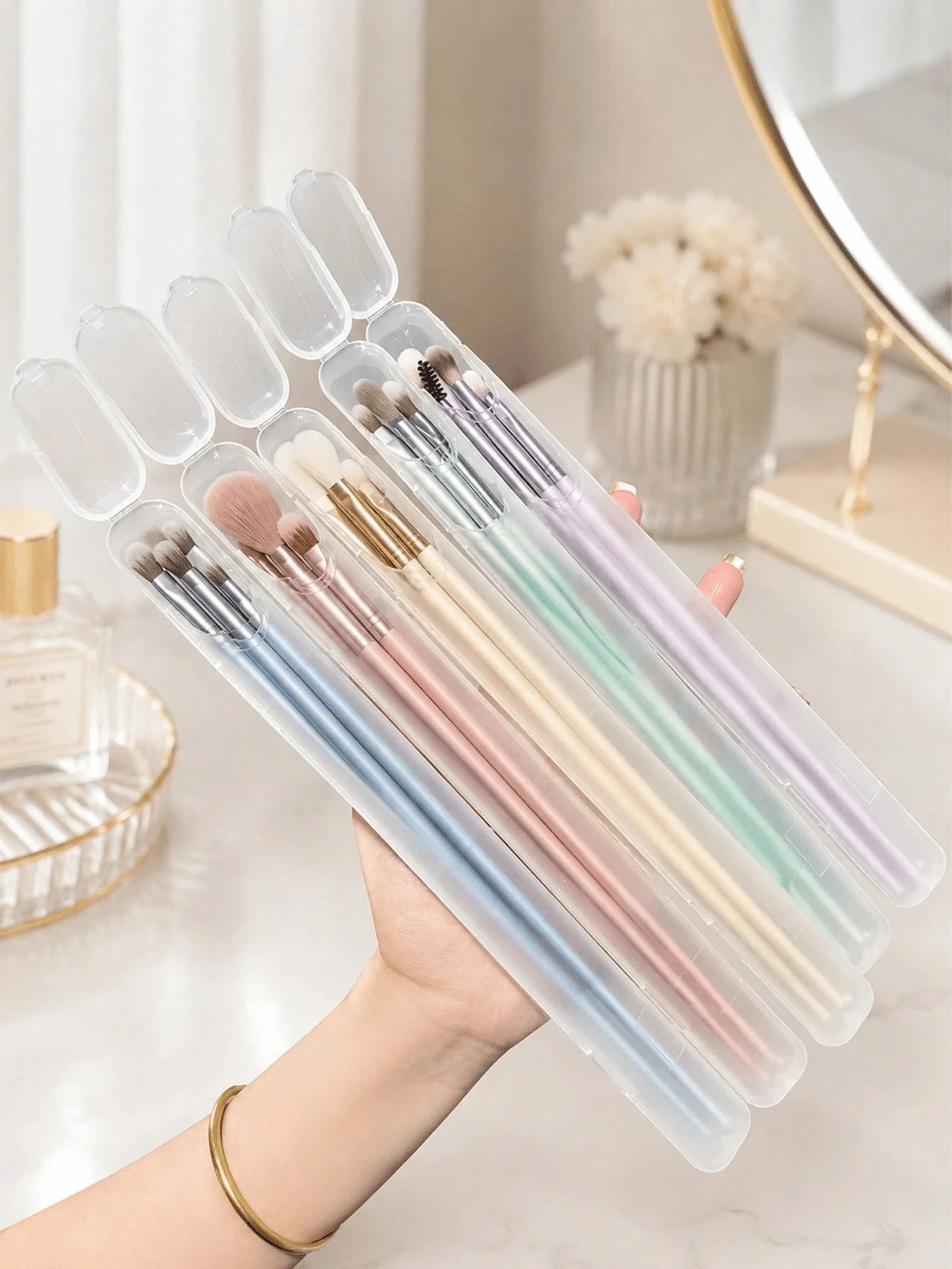 3/2/1pc Makeup Brush Storage Box, Portable Travel Independent Makeup Tool Organizer, Eyebrow Pencil & Eyeliner Storage, Desktop Decor Ornament, Suitable For Vanity Decoration, Bathroom Countertop, Desktop Storage - Multicolor - View 1
