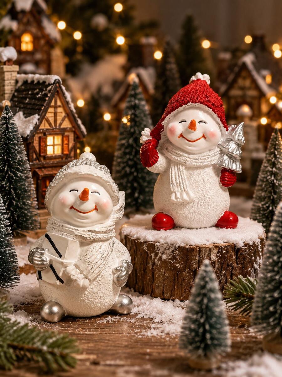 1pc Cute Christmas Snowman Figurine, Winter Holiday Desktop Statue With Hat And Scarf, Festive Home Decor, Suitable For Mantel, Fireplace, Bookshelf, Desktop - Multicolor - View 1