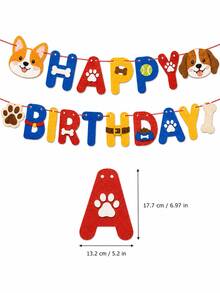 生日快樂毛氈字母生日橫幅，獨角獸太空森林動物寵物狗狗多主題可選，彩色預穿繩派對掛飾橫幅，兒童生日蛋糕桌牆面拍照背景裝飾，慶祝裝飾 - B - 查看 11