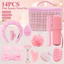 MONKIDS Set Perlengkapan Mandi Perjalanan Warna Pink 4 Buah, Perlengkapan Kamar Mandi Portabel dengan Kotak Sikat Gigi, Sisir Rambut, Kotak Sabun & Spons Mandi, Aksesori Perawatan Harian dengan Penyimpanan Ringkas untuk Perjalanan Bisnis dan Liburan - Watermelon Pink - View 1