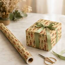 1 Roll 43*500cm Decorative Kraft Gift Wrapping Paper, Retro Red‑Green Buffalo Plaid With Golden Snowflake Print, Roll‑Shaped Holiday Wrapper For Christmas Party Gift Decoration - Roll - View 6