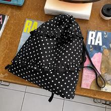 Women's Ruffle Polka Dot Drawstring Backpack, Large Capacity Lightweight Casual Bag for School, Travel & Daily Use - 黒 - チェックする 9