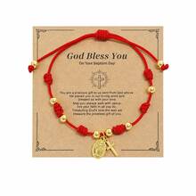 1pc Red Braided Cross Pendant Copper Hand Rope Bracelet, Adjustable Friendship Bracelet For Men And Women, Casual Daily Wear - Multicolor - View 6