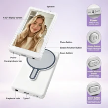 Rechargeable Magnetic Phone Live Streaming Selfie Display | 3.6V Dual Power (Battery/USB), Compatible With IOS And Android Phones | Suitable For Live Streaming, Content Creation, Selfie, Speaker Design (3.97 Inch) 1250mAh, Phone Charm - White - View 9