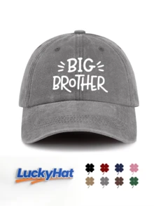 1件中性水洗復古棒球帽「BIG BROTHER」手繪標語印花可調節做舊爸爸帽，適合休閒家庭穿搭 - B - 查看 12