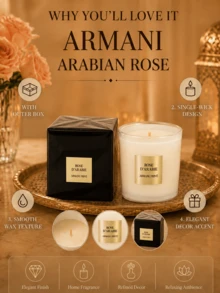 Giorgio Armani Armani 高定私藏香氛蠟燭，阿拉伯玫瑰，居家香氛，精緻裝飾，奢華香氛，細節優雅，適合送禮，精煉燃燒，化妝台裝飾，浴室氛圍 - 阿拉伯玫瑰 - 查看 5