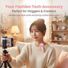 HITOZON Professional Wireless Lavalier Lapel Microphone, Plug-And-Play Omnidirectional Condenser Clip-On Mic, Noise Reduction, Receiver Powers & Charges Phone, Auto Pairing, For Live Streaming, Vlogging, Podcasting, Interviews, Video Recording - Pink - View 2