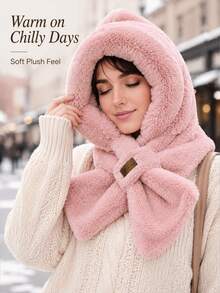 1pc Soft Thick Warm Lining Striped Knit Hat With Ear Protection, Foldable Design, Non-Elastic, Hand Washable, Cross Collar Neck Warmer Hat, Comes With Random Decorative Accessories, Fashionable Style Valentine's Day Gift - Multicolor - View 2