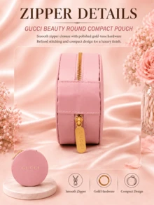 Gucci Dreamy Fragrant Gardenia Cushion Bag 10CM/3.94IN*10CM/3.94IN, Smooth Fabric Material, Gold Zipper With Logo, Compact And Portable, Multi-Functional Storage - Pink - View 7