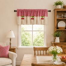 1PC Modern Fashion Plaid Pattern Coffee Curtain Rod Pocket Short Curtain, Cherry Decor Semi-Sheer Short Curtain, Suitable For Living Room, Patio, Kitchen, Dining Room Partition - Red and White Plaid - View 4