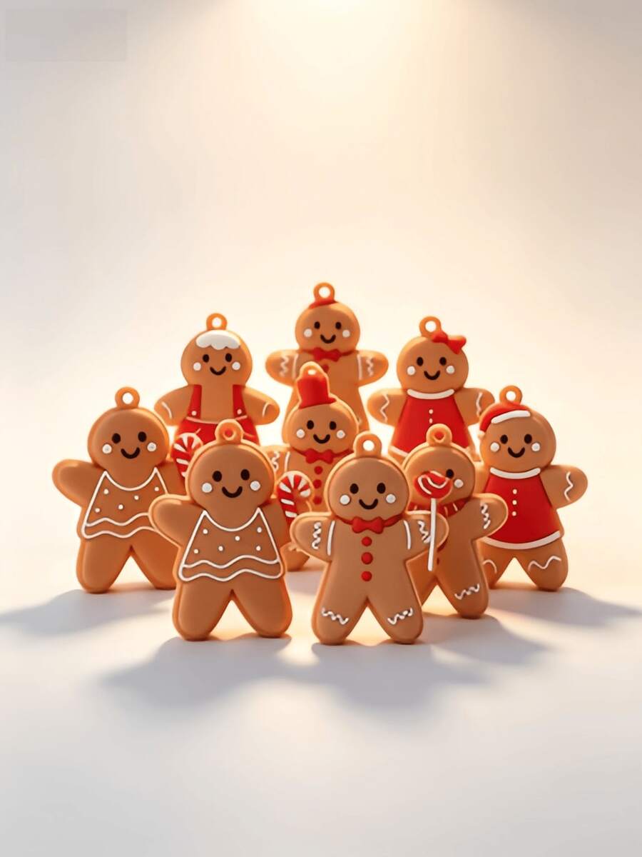 1 Set (8pcs) Cute Gingerbread Man Christmas Pendants, Xmas Tree Hanging Ornaments For Winter Holiday Decor - One Size - View 1