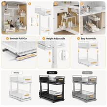 2 Tier Under Sink Organizer, Metal Pull Out Sliding Drawer Rack, Cabinet Storage Shelf For Kitchen Bathroom, Black White Grey - View 6