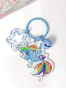 MY LITTLE PONY Collectible Cartoon Mermaid Pony Acrylic Keychain, Glitter Sequin Bag Charm Pendant With Bell And Star Frame, Multi-Functional Decorative Accessory For Handbags, Backpacks, Car Keys, Ideal Daily Gift Ornament - A - View 8