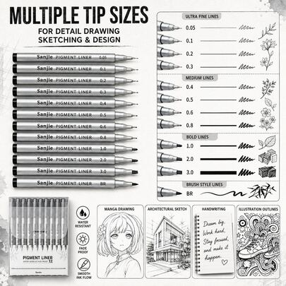 Art Markers, Professional Fine Line Pen Set, Multiple Tip Sizes, Waterproof Ink, Smooth Ink Flow, Suitable For Sketching, Illustration, Calligraphy, Design, Coloring And Creative Projects. Suitable For Artists, Students, Planner Enthusiasts. Back To School Supplies