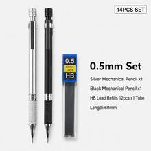 14pcs Automatic Pencil Set, Includes 2 Black And White Automatic Pencils, 1 Tube Of 12 Replacement Leads, 0.5mm/0.7mm Thick, Embossed Handle, Smooth Writing And Drawing Stationery Tool - Sets - View 12