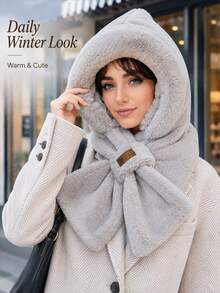 1pc Soft Thick Warm Lining Striped Knit Hat With Ear Protection, Foldable Design, Non-Elastic, Hand Washable, Cross Collar Neck Warmer Hat, Comes With Random Decorative Accessories, Fashionable Style Valentine's Day Gift - Multicolor - View 3