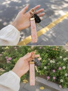 Fashion Polyester Fabric Heat Transfer Fabric Strap Keychain Bag Charm,Handbag Charms - Pink - View 5