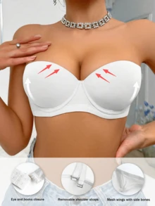 Women's Solid Color Shiny Push-Up Bra, Strapless Style, Detachable Shoulder Straps, Lift & Shape Design - White - View 1