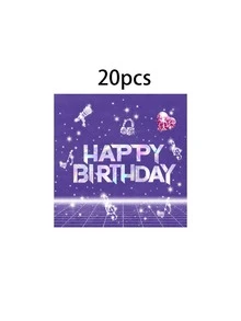 10pcs/20pcs/50pcs/80pcs Birthday Party Supplies, Pink & Purple Music City Theme Tableware Set, 7/9 Inch Paper Plates, 3.5 Inch Cups, 6.5 Inch Napkins, Happy Birthday Party Decorations, Party Tableware - Multicolor a - View 11