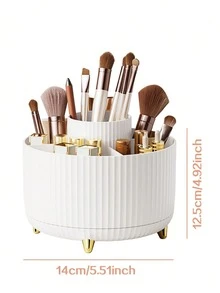 1pc White & Pink Rotating Desktop Makeup Organizer, Stationery Storage Box, Pen Holder, Cosmetic Display Rack, Multi-Functional Makeup Brush Holder, Skincare Storage Box, Plastic Makeup Brush Organizer - Multicolor - View 10