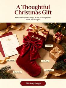 Personalized Christmas Stockings, Customizable Name, Luxury Soft Velvet Christmas Stockings With 3D Bow, Large Hanging Christmas Decoration, Suitable For Fireplace, Mantel And Christmas Tree, Perfect For Family, Couples And Pets Customized Holiday Gifts, Christmas Home Party Decoration, Letter Pattern - Multicolor - View 8