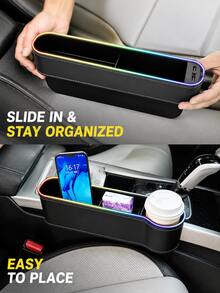 XF.Meraki LED Car Seat Gap Filler Storage Box, Center Console Side Storage Box, Women's Car Accessories, Seat Gap Cup Holder RGB Color Changing Storage, Front Seat Gap Filler With USB Charging, Car Accessories - A - View 7