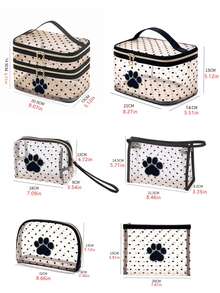 Cute Paw Embroidery Heart Dot Mesh Cosmetic Bag,Transparent Nylon Mesh Cosmetic Bag, Women's Portable Handheld Travel Toiletry Pouch Multi‑Size Makeup Storage Organizer For Wome - Multicolor - View 9