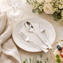 10/25/50pcs Silver High-Quality Tableware, Perfect For Dinner Parties And Events: Birthday, Carnival, Ramadan/Wedding, Holiday Tableware, Event Dining Utensils, Decorative Tableware Valentine's Day Decor, Easter Decor, Lightweight Tableware, Smooth Surface - Silver - View 4