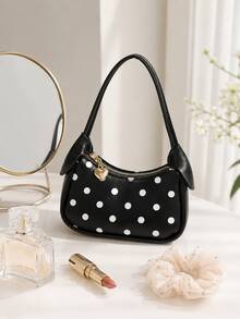 XD Mini Compact Girls Polka Dot Underarm Bag, Cute Crescent Moon With Star Pattern Mini Handbag, Vintage Polka Dot Style, Suitable For Storing Children's Small Items, Underarm And Handheld Dual Modes, Perfect Gift For Valentine's Day And Halloween For Kids - Multicolor - View 8