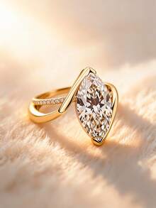 1 pieza Anillo de circonita cúbica con forma de oliva de 5.5ct chapado en oro de 18K, anillo de diamante de lujo único, adecuado para el uso diario de mujeres y niñas, decoración de fiestas y regalo de vacaciones - Amarillo Oro - Ver 5
