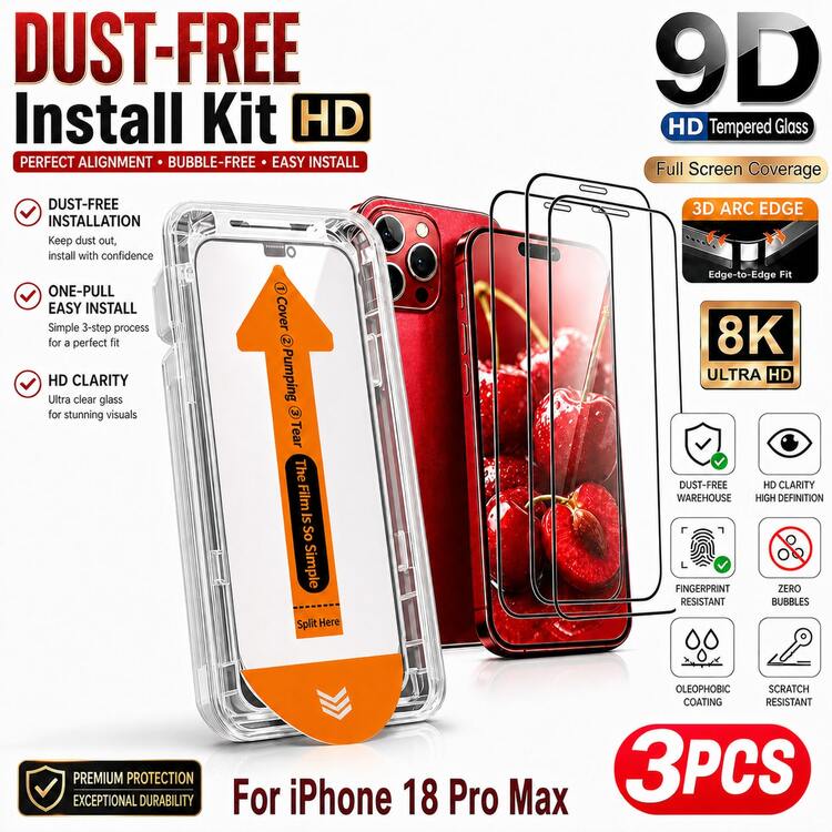 XINHONGYU 3pcs/Pack High Definition Screen Protector Auto-Alignment Kit, 9H Hardness Anti-Shatter Tempered Glass Film, Ultra-Fast Installation, Dust-Proof Design, Tempered Glass Screen Protector, Includes Installation Tool Kit, 9H Hardness, Scratch-Resistant, Full Coverage Protection, Compatible With Phone 18 Pro Max/Phone 17 Pro Max/17 Pro/17 Air/17/16 Pro Max/16 Plus/15 Pro Max/14/13/12/11 Series, Bubble-Free, Dust-Free - Clear - View 1