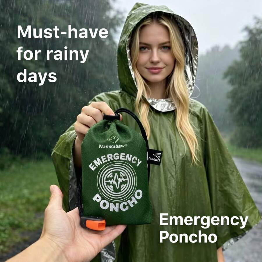 Emergency Rain Poncho, Lightweight Waterproof Hooded Survival Blanket Poncho, Suitable For Camping, Hiking, Outdoor Travel
